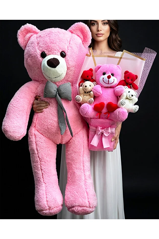 90cm Pembe Ayıcık Peluş Buket Sevgiliye Özel Kaliteli Hediye Doğum Günü Hediyesi - Yılbaşı Hediyesi